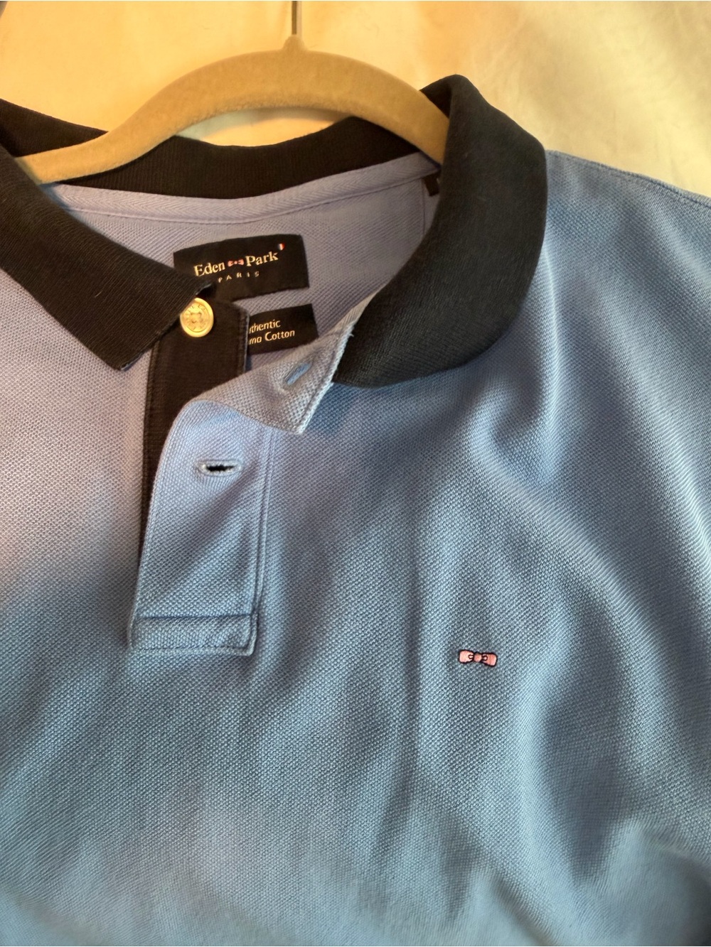 Eden Park Men's Light Blue Polo with Black Collar Size L